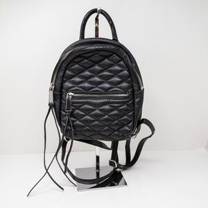 Rebecca Minkoff Quilted Leather Mini Travel Backpack Purse Bag Black Silver